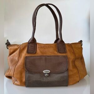Liebeskind Berlin Vintage Camel and Brown Colorblock Leather Shoulder Bag Rare